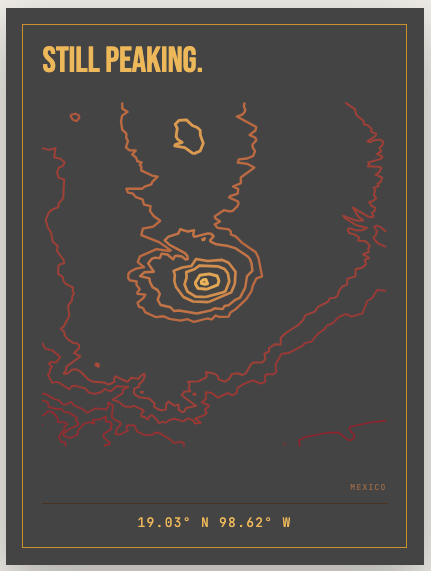 Contourist poster, a mountain traced into contour lines and printed on matte stock